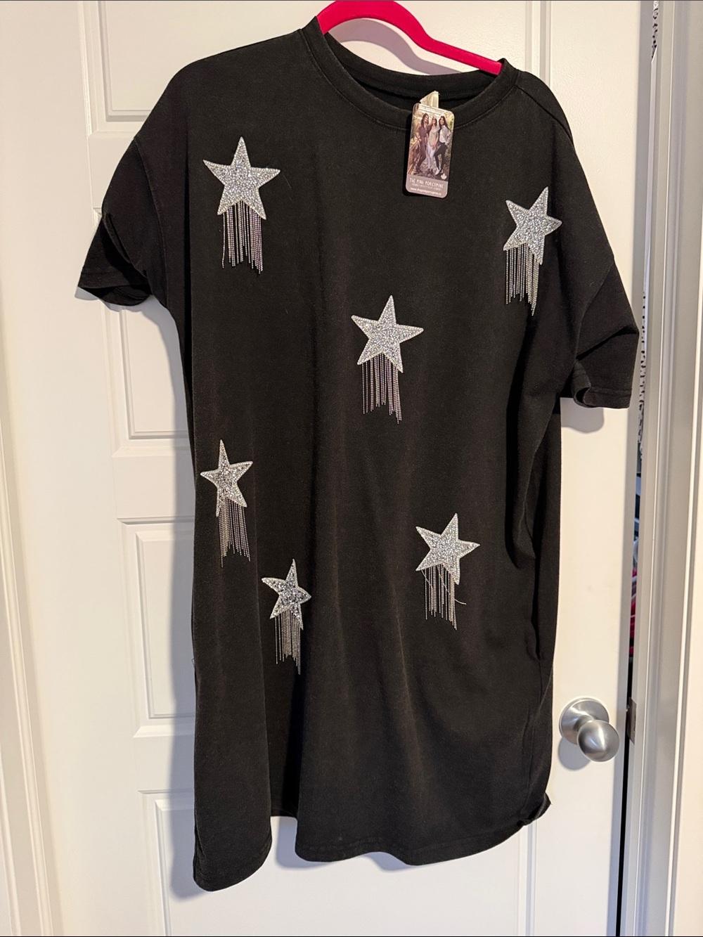Black Star Embellished pocket T-Shirt Dress